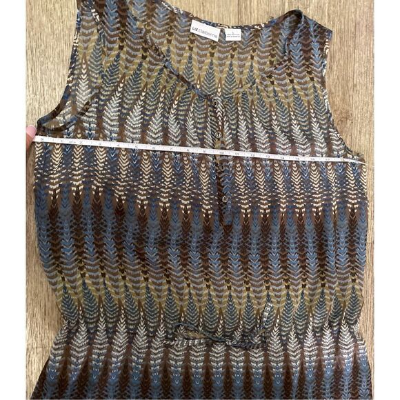 Liz Claiborne Blue and Brown Sheer Top Polyester Large - Picture 3 of 3